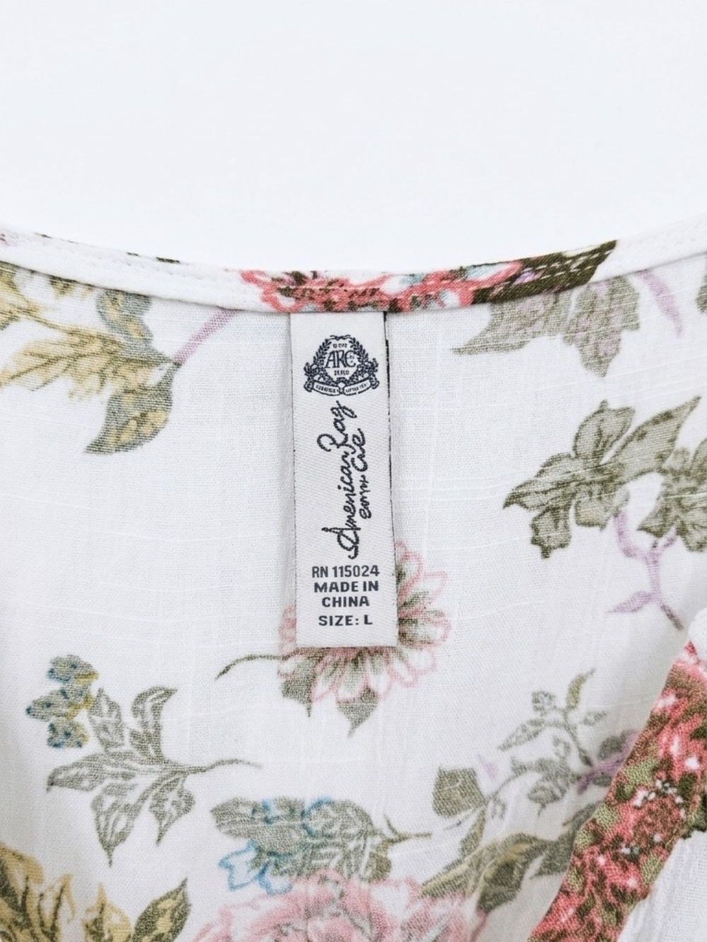 American Rag, White Mini Dress with Pink Floral Print, Large - Picture 2 of 5